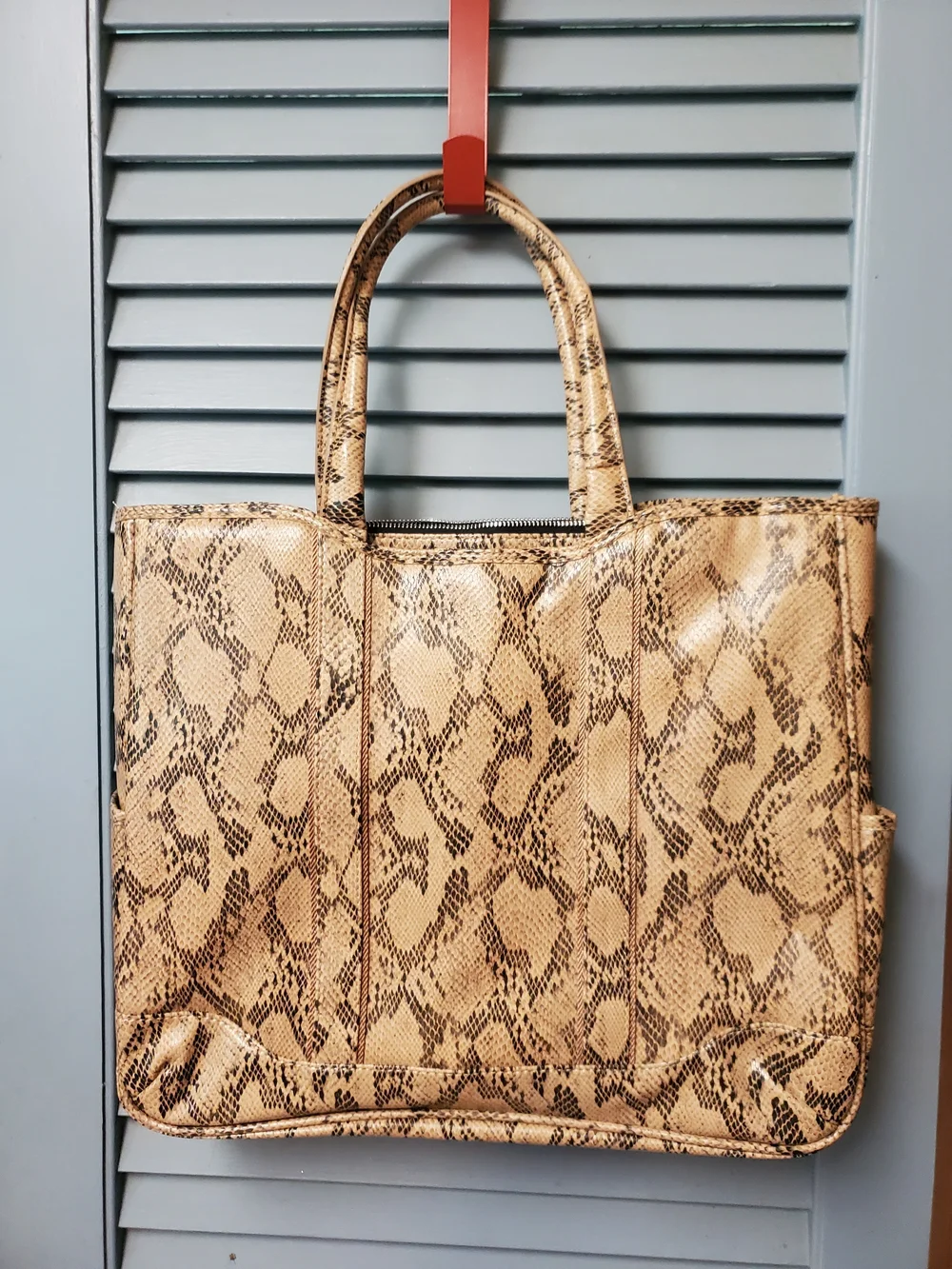 Python-Print Laptop Tote Bag in Beige and Brown